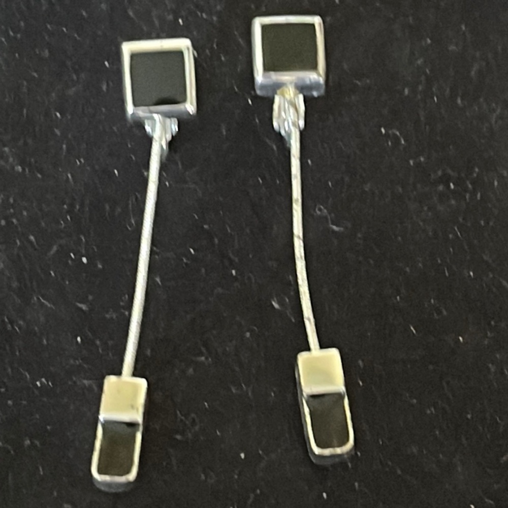 NWOT silver tone and jet linear clip earrings